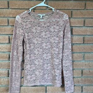 Express Pink Lace Long Sleeve Top
